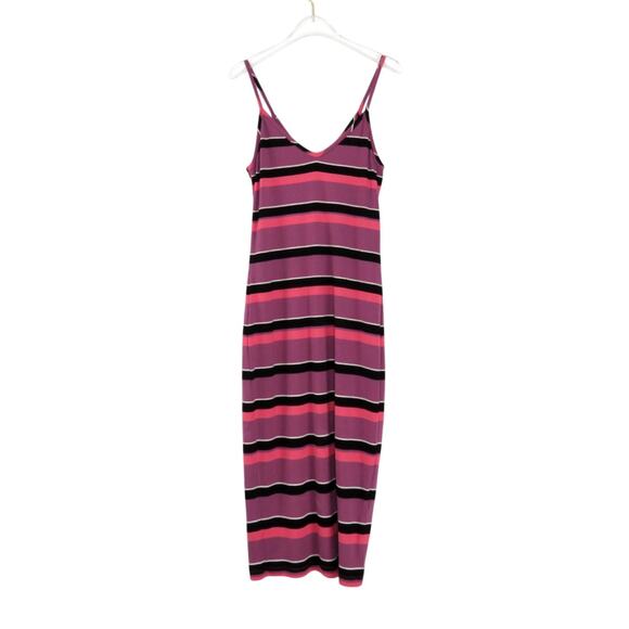 Y2k Express Pink & Purple Striped Ribbed Knit Cami Dress Retro Casual Midi Small - Picture 3 of 7